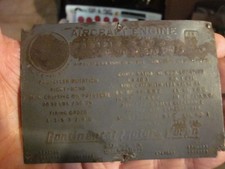 original Continental Motors Engine Data Plate -Read