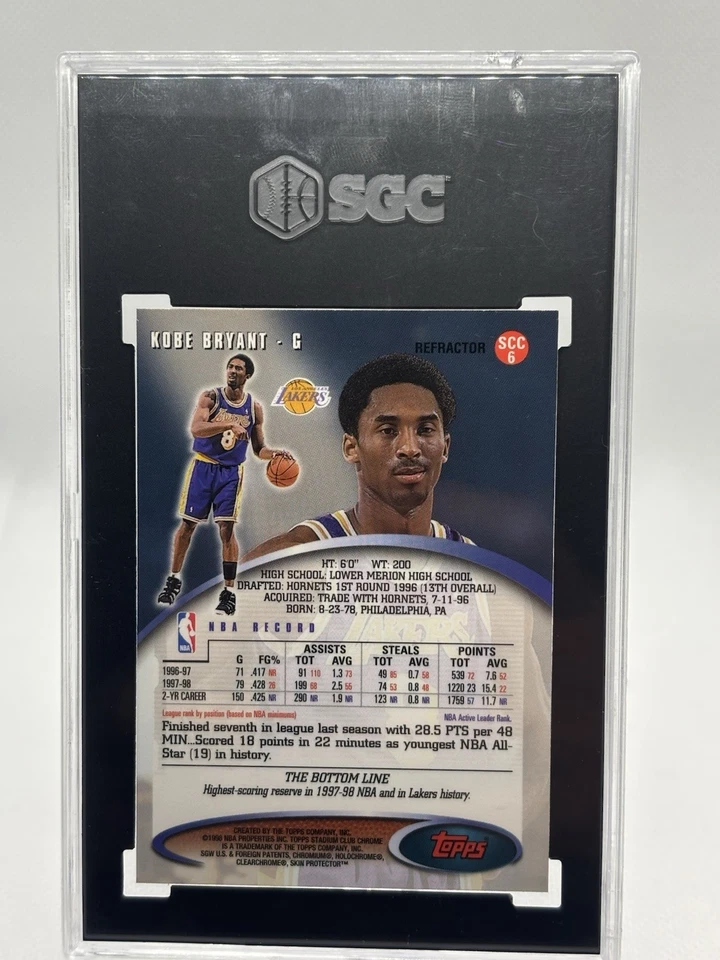 1998 Stadium Club Chrome Refractor #SCC6 Kobe Bryant SGC 10 Gem MINT MAMBA SP - Image 2 of 2