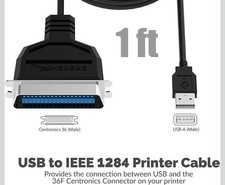 SABRENT USB to Parallel IEEE 1284 Printer Cable Adapter CB-CN36 1 ft.