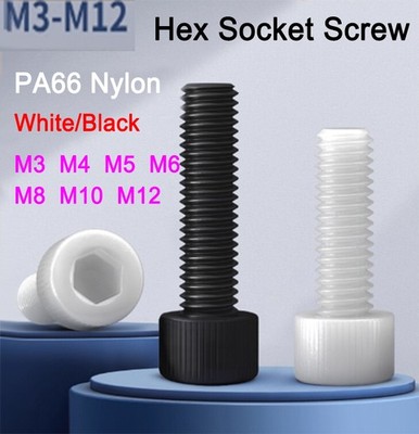 White/Black Nylon Inner Hex Cup Head Cylindrical Head Bolt Insulation ScrewM3-12