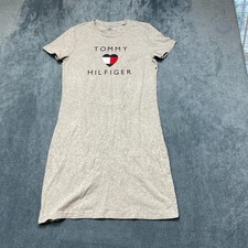 Tommy Hilfiger T Shirt Dress Women Small Stone Gray Heather Wordmark Logo Summer
