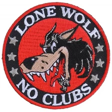 No Clubs Lone Wolf Rider Motorcycle Biker Patch, Iron On/Sew On