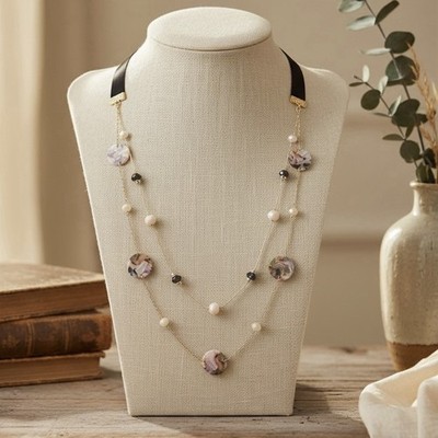 Ann Taylor Factory Mixed Media Statement Necklace Ribbon Chains Glass Beads