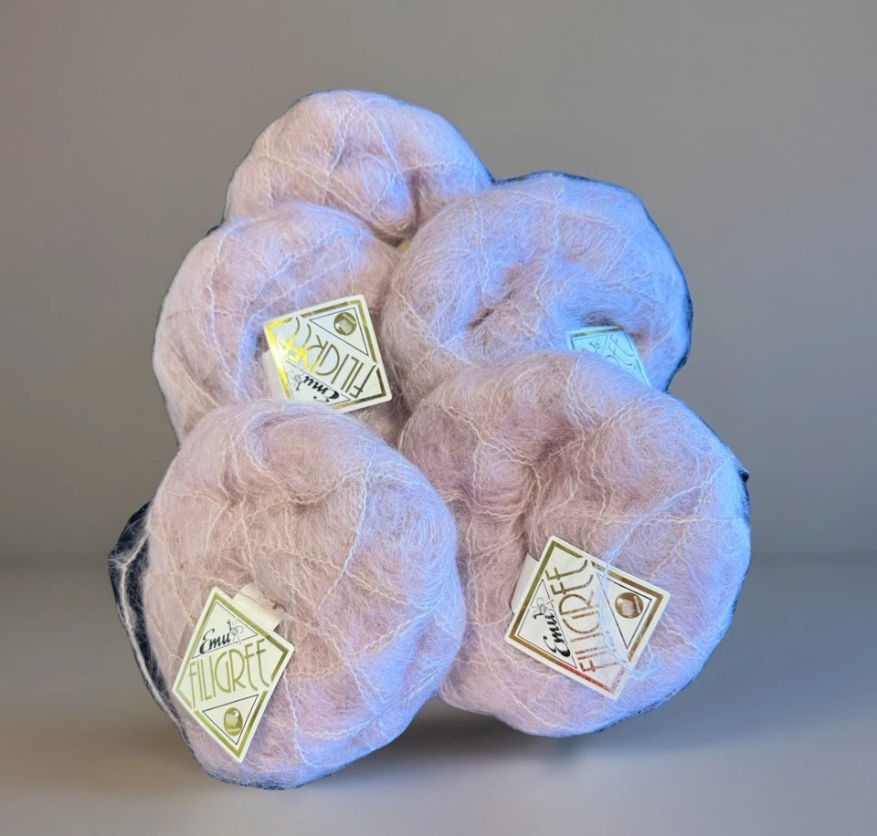 Hilo Mohair Vintage Rosa Lila 5 Bolas 50G Lana Emú Inglaterra NUEVO Antiguo Stock Foto 2 de 4