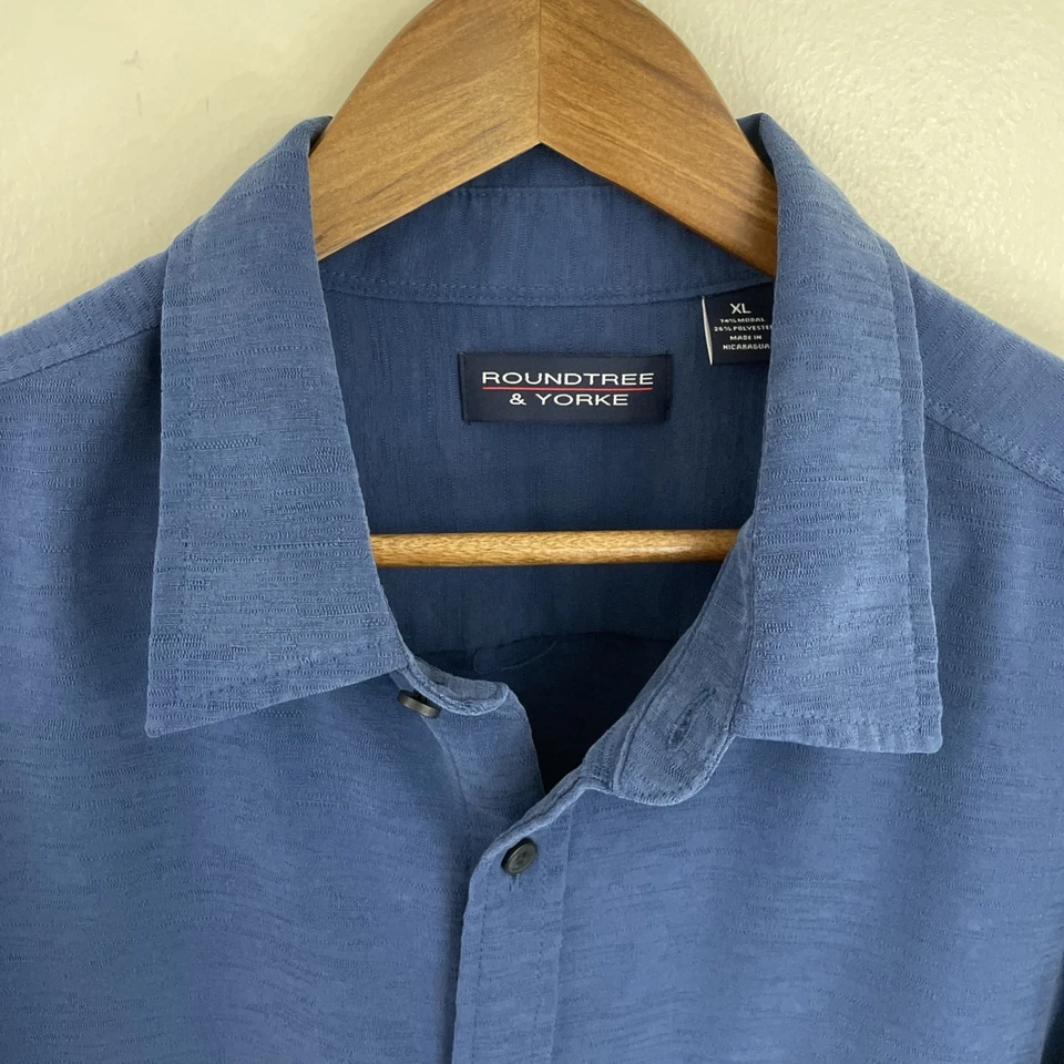 Roundtree & Yorke Modal Blend Shirt Mens XL Oversized Blue Short Sleeve Button - Image 4 of 4