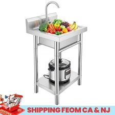 Stainless Steel Kitchen Sink Commercial Utility Sink Single Bowl w/ Faucet for K