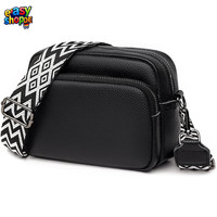 UmhäNgetasche Klein Leder Crossbody Bag Mit Breitem Schultergurt 3 FäCher Damen