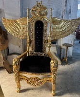 Casa Padrino Barock Thron Sessel Mit FlüGel Und Glitzersteinen Schwarz / Gold