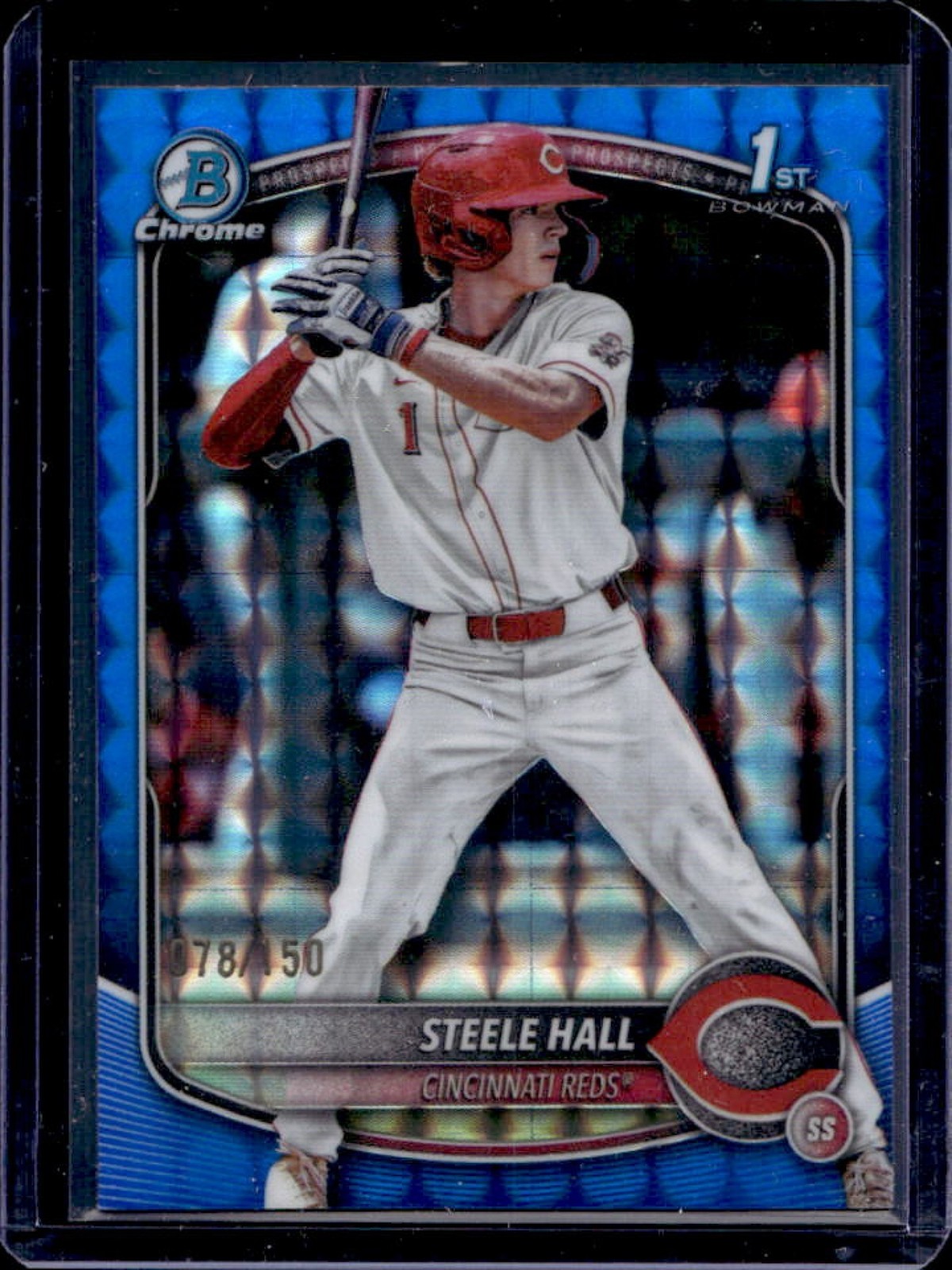 2025 Bowman Draft Steele Hall Chrome Blue Geometric Refractor 1st #/150 Reds