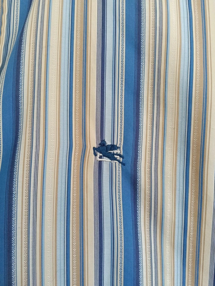 Etro Camicia a maniche lunghe in cotone a righe blu beige giallo bianco tg 41 - Immagine 3 di 4