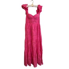 Line and Dot Pink Young Love Eyelet Maxi Dress Size M Pink Off the Shoulder
