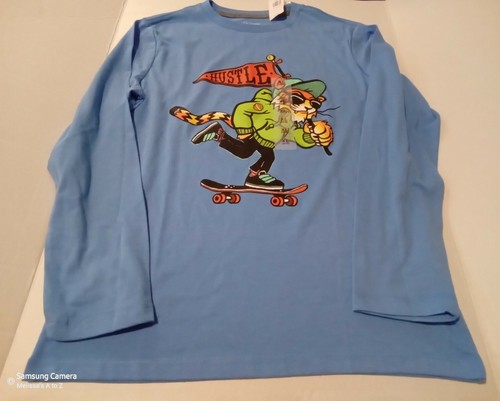 NWT Old Navy Hustle Tiger Skateboard XL 14 - 16 Long Sleeve T-Shirt Blue - Picture 2 of 4
