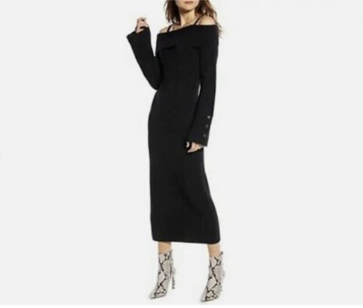 Something Navy Off Shoulder Midi Knit Sweater Dress XS Bell Long Sleev  Black NWT | eBay