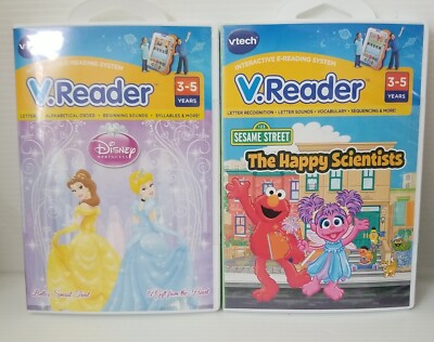 Vtech V.Reader Lot of 2 Games ~ Disney Princess, Sesame Street