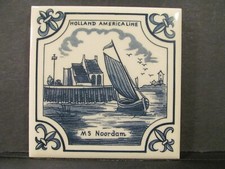 HOLLAND AMERICA ms NOORDAM sailing boat Dutch shore delft tile