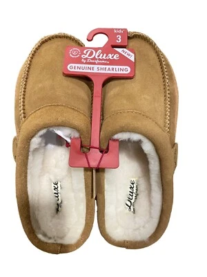 Kids' dluxe by dearfoams Vancouver Genuine Shearling Clog Slippers - Tan 3