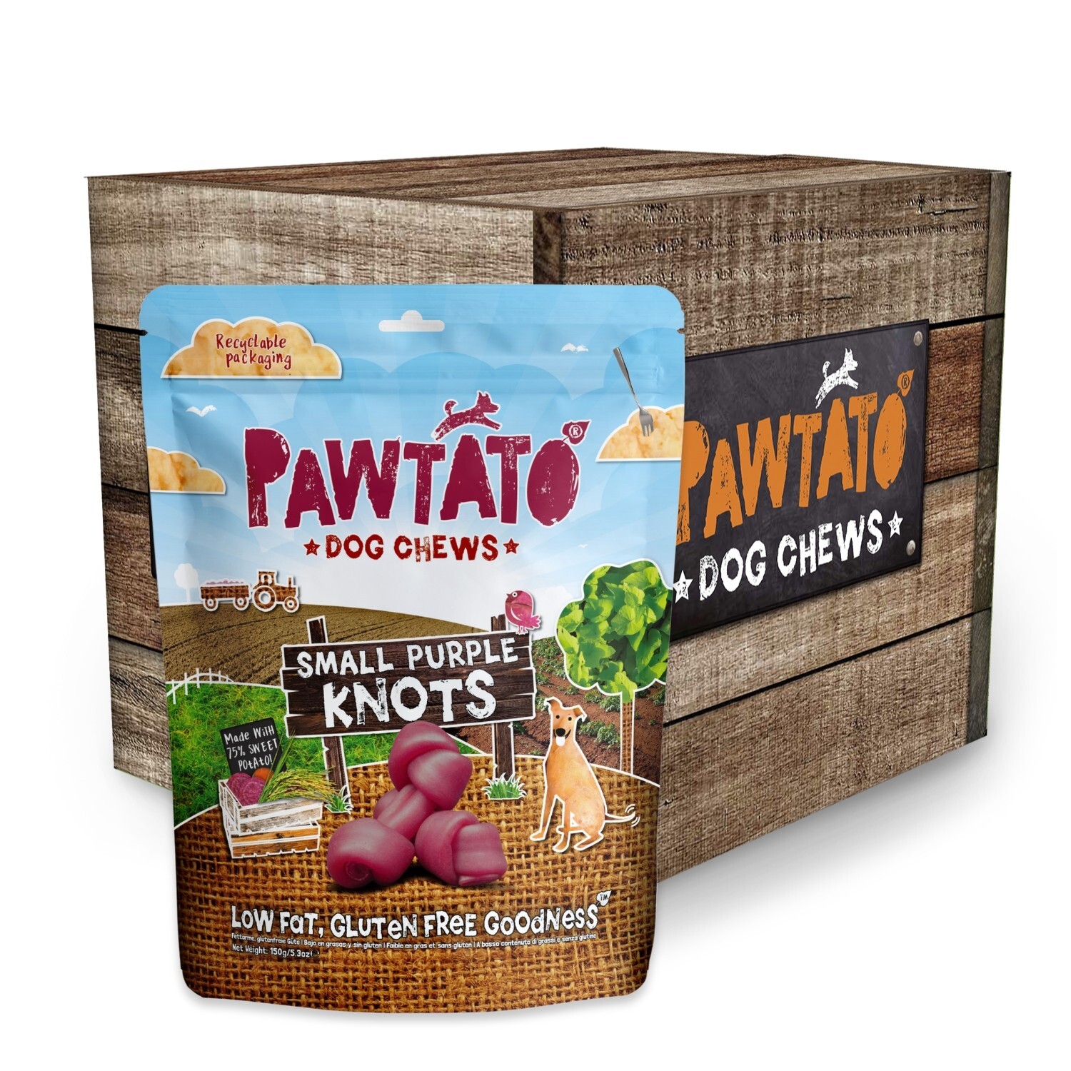 Pawtato Purple Knots Small (Case x 6) Sweet Potato Based, Low Fat, Dog Chews