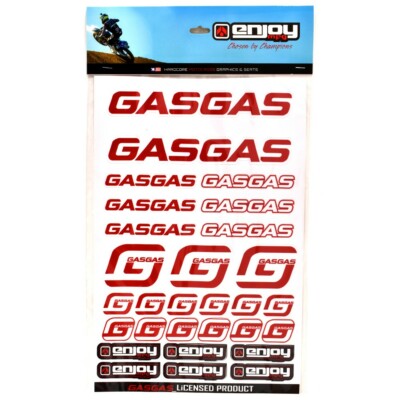 New ENJOY MFG GAS GAS Racing OEM White Sticker Sheet 23 vinyl stickers ...