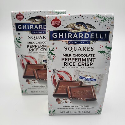 (2) Ghirardelli Chocolate Squares Milk Choc Peppermint Rice Crisp 4.1oz BB 7/25