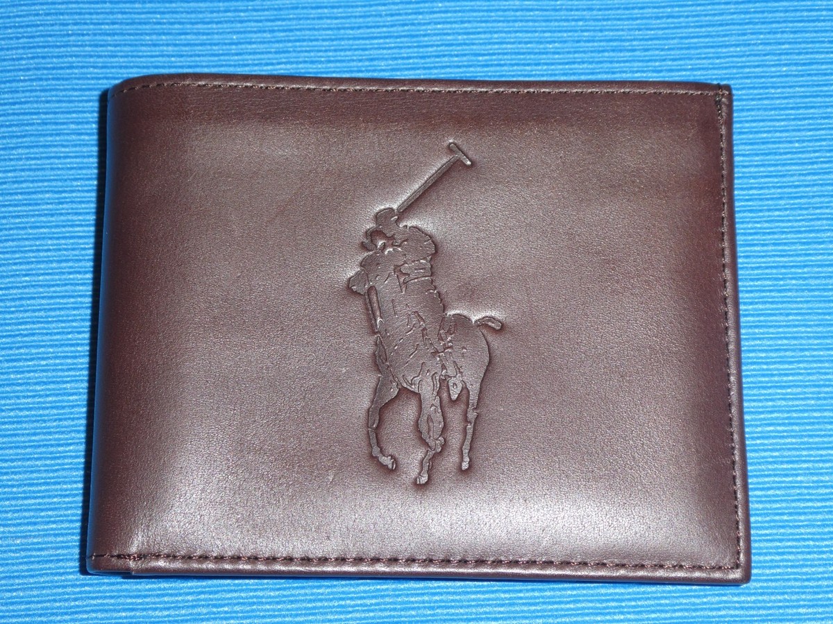 RALPH LAUREN POLO BIG PONY BROWN LEATHER BIFOLD WALLET w