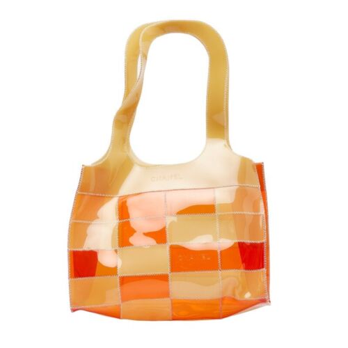 Chanel Clear Bag Tote Shoulder Orange Beige Vinyl Ladies Used - Picture 1 of 8