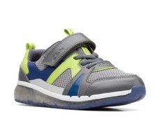 Image of Clarks SPARK FLASH T Boys Grey Combi Leather/TEXTILE Trainers UK 12 G EU 30