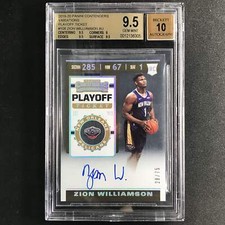2019-20 Contenders Zion Williamson Rookie Playoff Ticket V Auto 28/75 Bgs 9.5/10