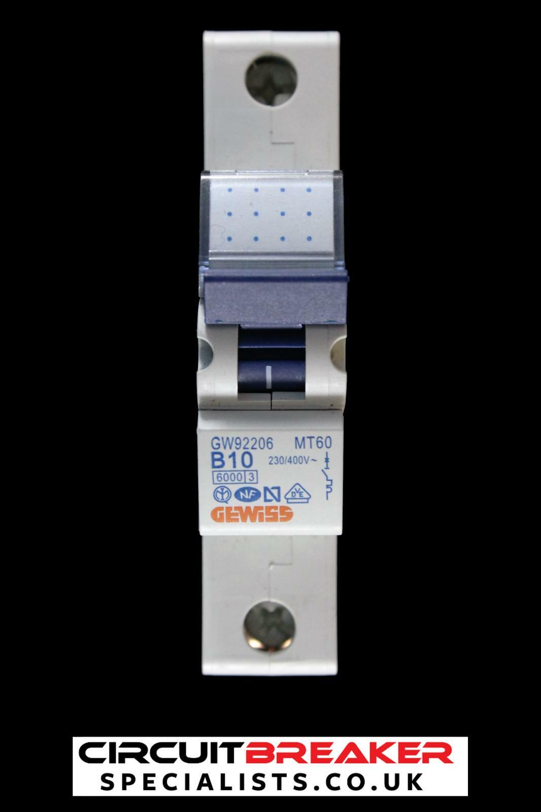 GEWISS 10 AMP CURVE B 6kA MCB CIRCUIT BREAKER MT60 GW92206