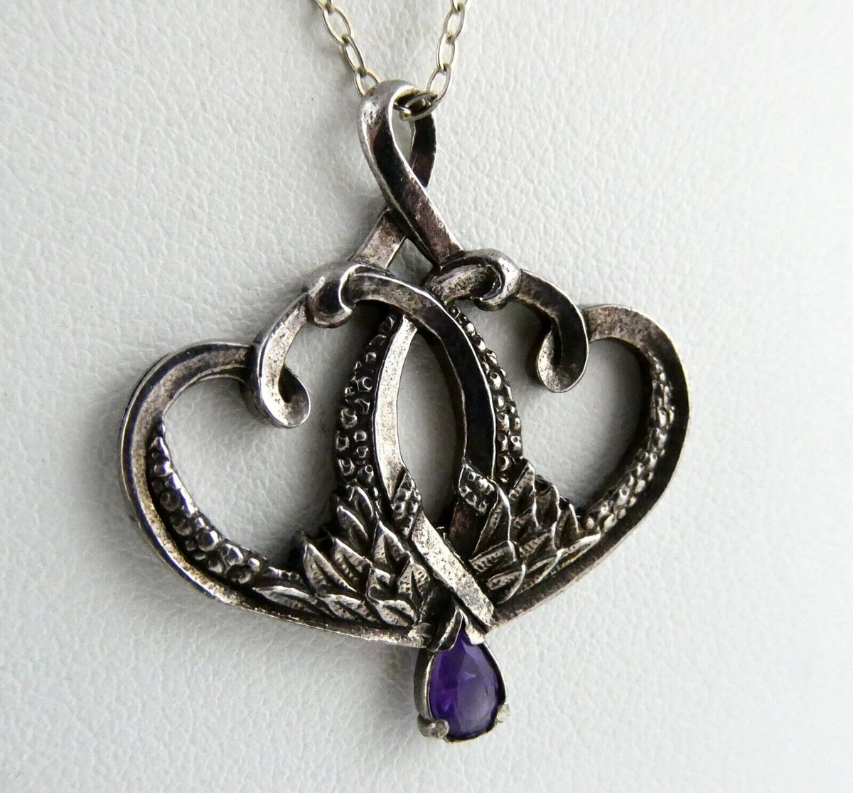 Franklin Mint Sterling Silver Amethyst Pendant Necklace 925 1983