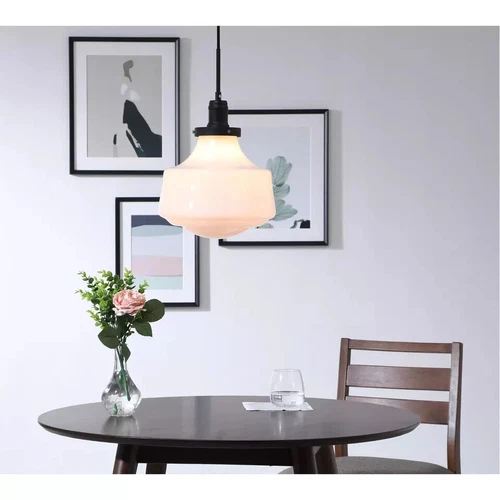 Elegant Lighting Lyle Single Light 11" Wide Pendant with Frosted Glass Black - Picture 3 of 7