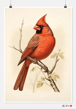 Vintage Northern Cardinal - DIY Chart Counted Cross Stitch Patterns Needlework