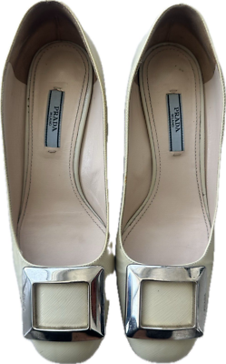 Prada Beige Patent Leather With Silver Buckle Vintage Woman's Size