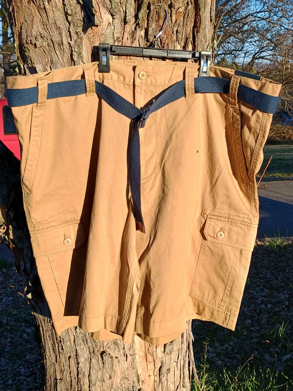 U.S Polo Assn. Cargo Shorts w/ Canvas Belt Size 52 Honey Khaki 11.5" Stretch New