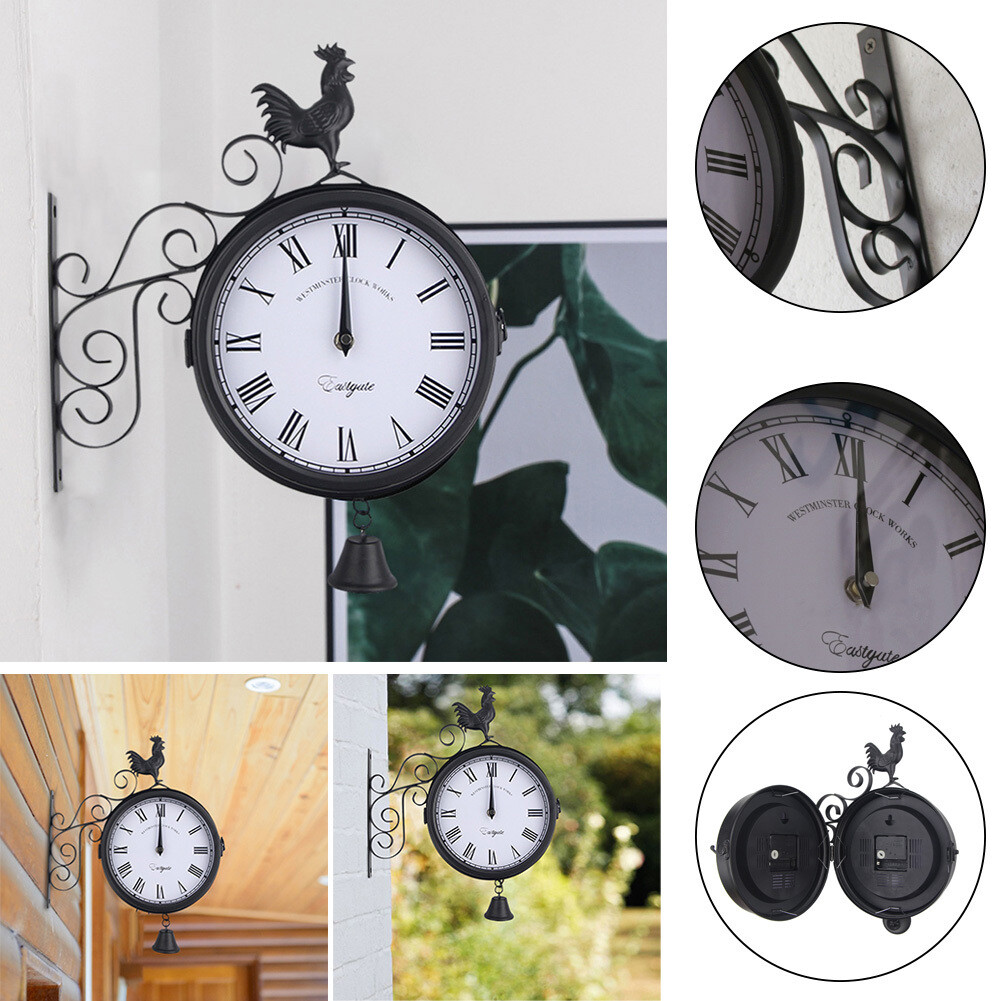 Paddington Station Style Clock Vintage Wrought Iron Double Sided Wall Clock  - Silent Quartz Outdoor Indoor Clock For Garden \u0026 Patio Vintage Wrought  Iron Clock, image size:1001x1001