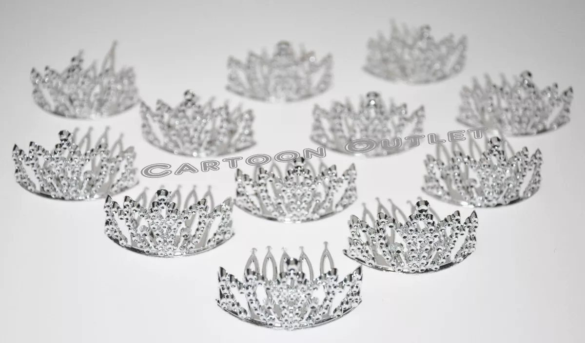 12 PRINCESS SILVER CROWNS MINI PLASTIC TIARA BIRTHDAY PARTY FAVORS  RECUERDOS