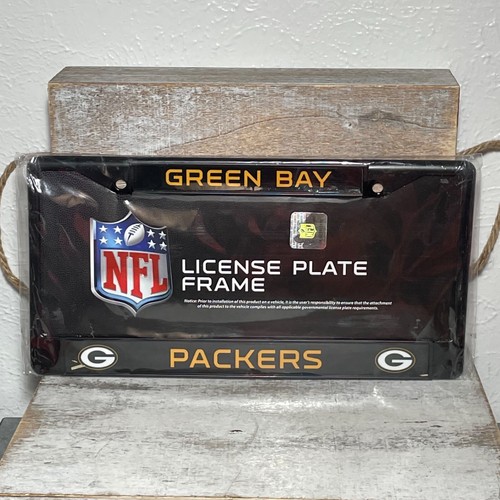 Rico Industries NFL Green Bay Packers License Plate Chrome Frame Black 12x6.5" - Afbeelding 1 van 7