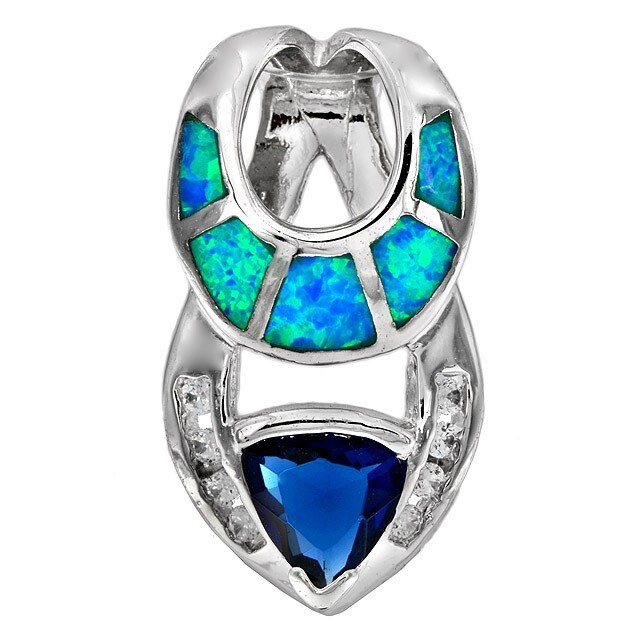 2CT Treated Sapphire & Australian Opal Inlay 925 Sterling Silver Pendant OE3
