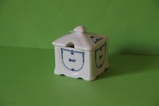 Dose für Senf Senfdose Senftopf mit blauem Jugendstildekor Porzellan