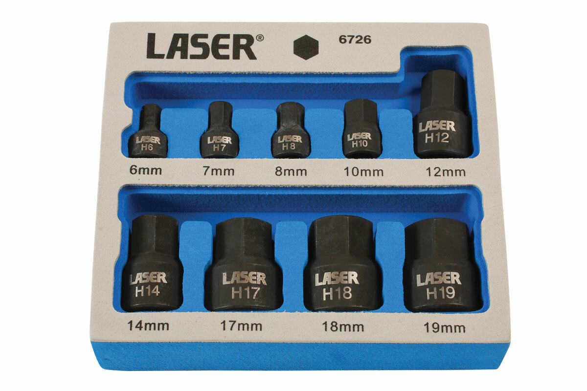 New! Laser 6726 Low Profile Short Impact Hex Allen Socket Bit Set 6-19mm