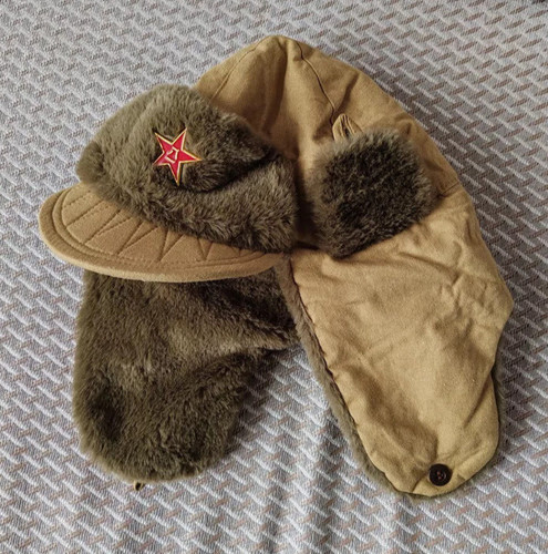 KOREAN WAR CHINESE ARMY SOLDIER TYPE 50 WINTER KHAKI COTTON INSIGNIA CAP SIZE M