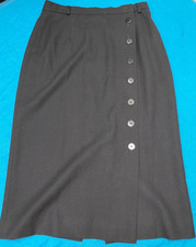 EUC Talbots Black 100% Wool Worsted Button Front Midi Skirt USA Made Vintage 14