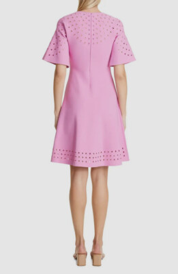 lela rose pink lace dress $1592 Lela Rose Women's Pink Eyelet Jewel Neck Fit & Flare Dress Size XS
