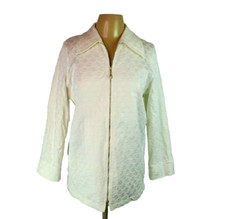 St John Sport by Marie Gray White Zip Front Gold Hardware Embossed SJ Jacket M