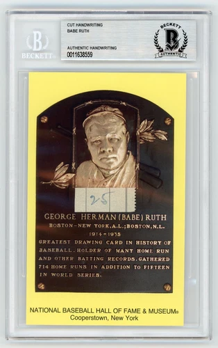 Babe Ruth "25" Cut Handwriting HOF Plaque BAS Beckett BGS Authentic