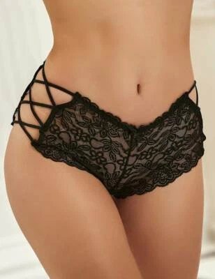 SEXY WEAR Sexy Black Lace French Knickers With Side Strap Plus Size 8 10 12 14 16 18 20 22