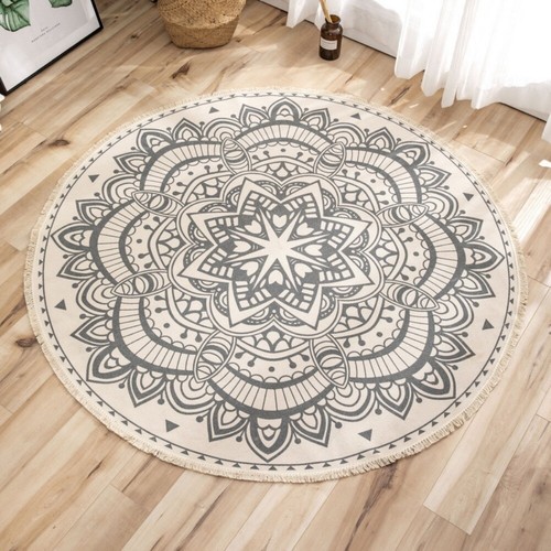 35In Round Floor Mat National Style Home Living Room Boho Printed Mat Area Rug - Picture 8 of 28