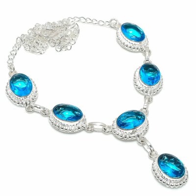 Swiss Blue Topaz Gemstone Handmade 925 Sterling Silver Jewelry Necklace ...