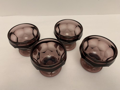 4 Viking Glass Amethyst Georgian Pattern Footed Sherbet Custard Dessert Cups - Picture 2 of 8