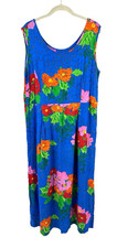 Vintage Jams World Dress Womens Large Floral Tropical Hawaiian Pockets Beachy