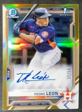 2021 Bowman Chrome Gold Refractor Autograph /50 Pedro Leon Rookie AUTO Astros